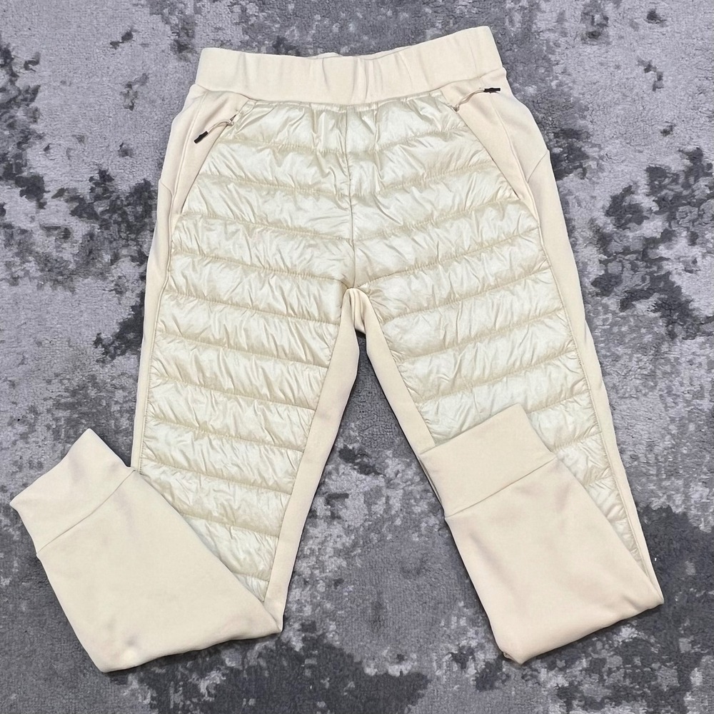JoyLab Womens Quilted Puffer Front Fleece Jogger Pants Cream‎ XS